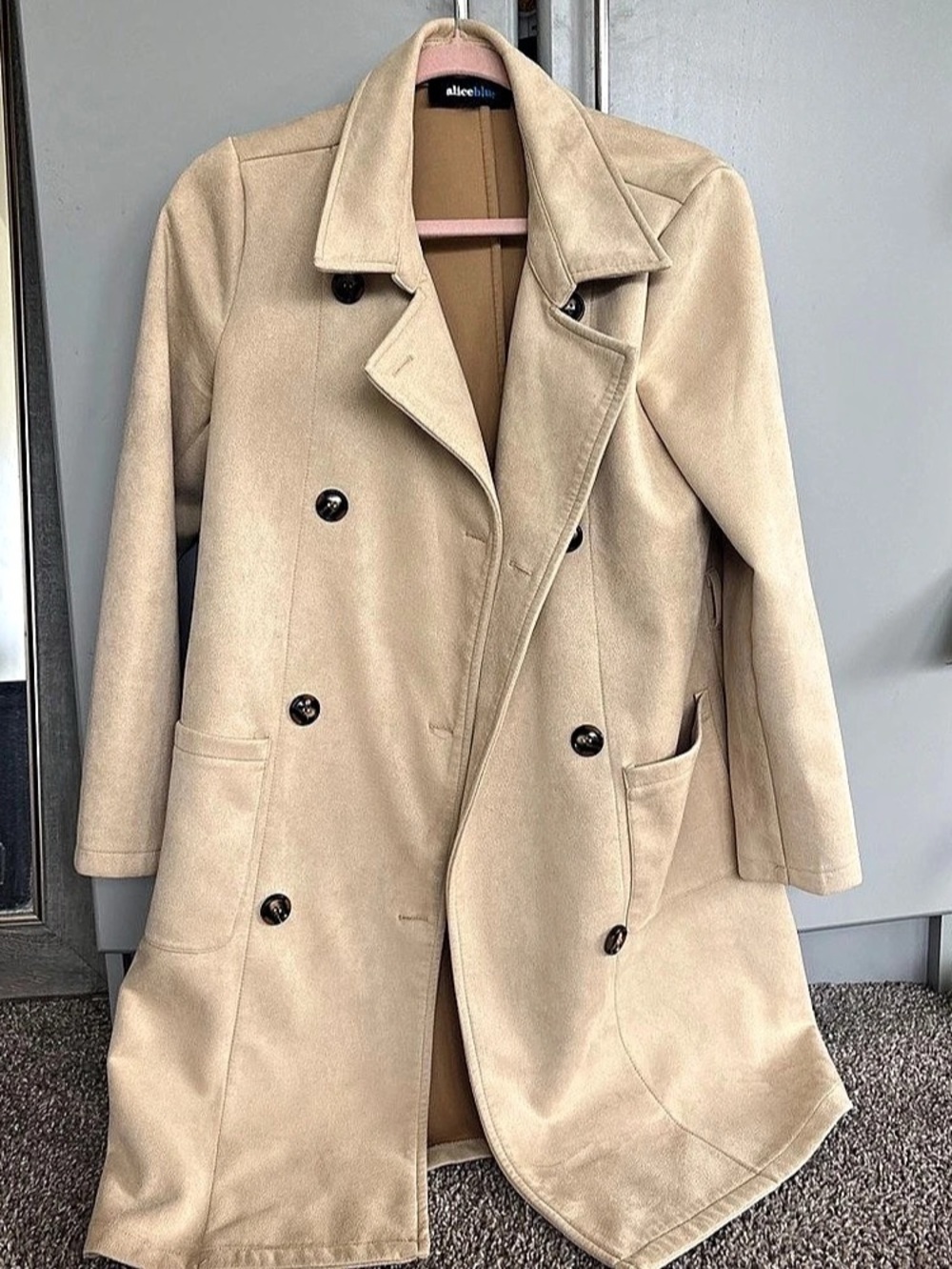 aliceblue Women's Beige Double-Breasted Trench Coat